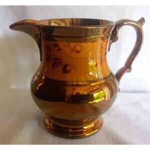 Antique Copper Luster Lusterware Ceramic Creamer Banded Decoration